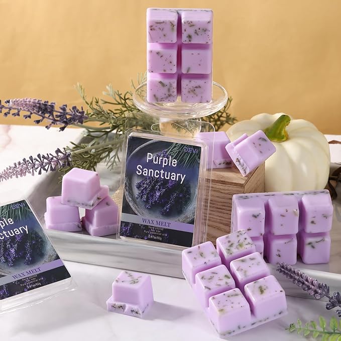 DEVI Scented Wax Melts, Natural Soy Wax Cubes Strong Scent -Lavender& Eucalyptus, Wax Melts Cubes for Warmer, 4 Pack(24-Cubes)
