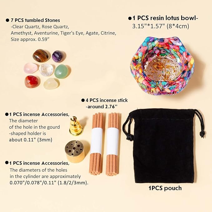 Incense Holder Burner 40 Incense Sticks Resin Crystal Lotus Flower Incense Holder for Inserting Incense Removable Ash Collector for Meditation Room and Home Decor (Colorful, 3.15")