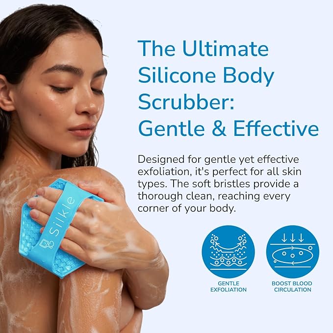 Silicone Body Scrubber - Exfoliating Bath Brush and Skin Cleanser - Shower Sponge for Gentle Body Scrub and Wash - Silicone Scrubbing Care Tool for a Refreshed and Renewed You - Blue