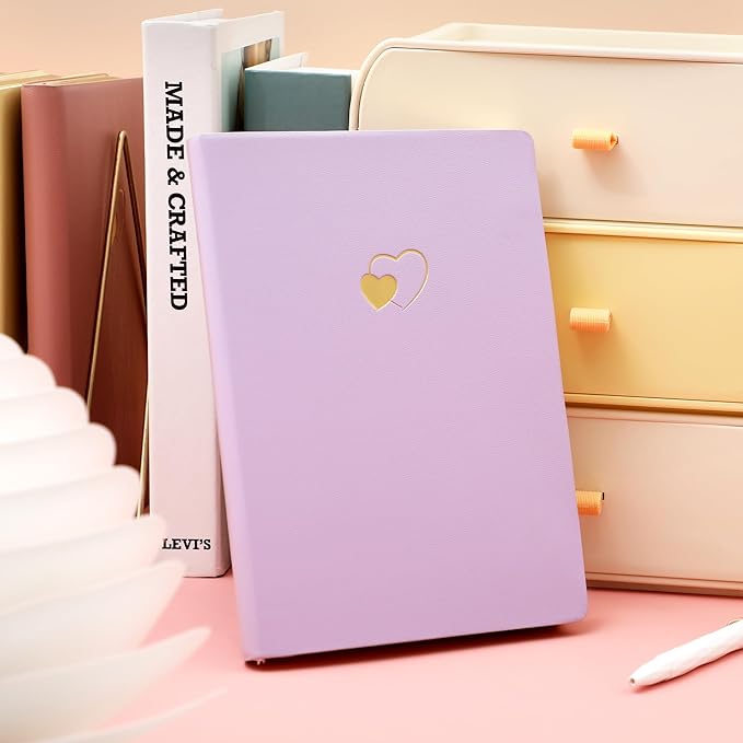 CAGIE Lined Journal Notebook for Women and Girls 256 Pages Cute Diary with Heart-Shaped Leather Journals for Writing A5 Soft Cover Notebooks for Work School, Purple