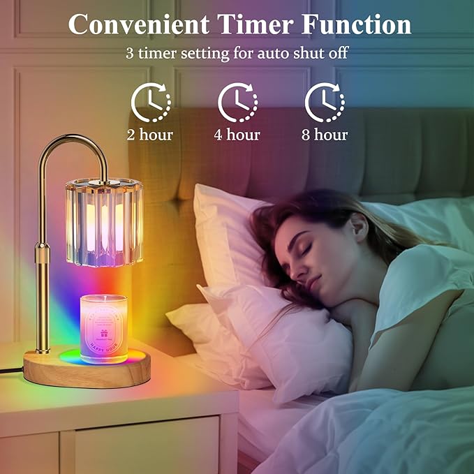 Lukasa Candle Warmer Lamp, with RGB LED Lights,Timer and Dimmer, Adjustable Height, House Warming Gifts New Home Decor, Gifts for Women Mom, Wax Melt Warmer for Scented Jar Candles