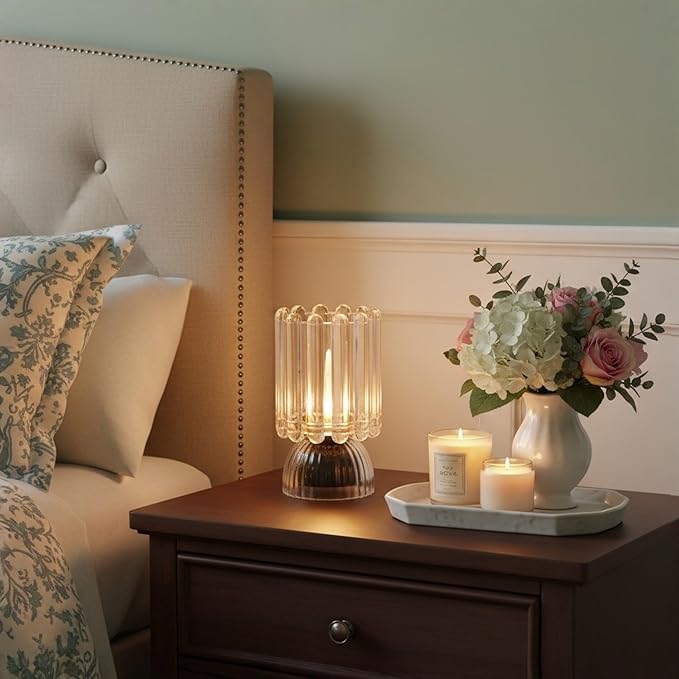 Battery Operated Lamp with Auto-Off Timer, Cordless Table Night Light for Bedroom & Entryway, Portable LED Lamp for Home, Outdoor, Camping No Battery Included (‎Wine Glass Design-White)