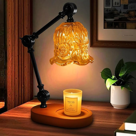 Candle Warmer Lamp, Dimmable Wax Melting Warmer with Adjustable Height, Bedroom Living Room Home Decor, Birthday Relaxation Gifts for Women (Amber, Flower)