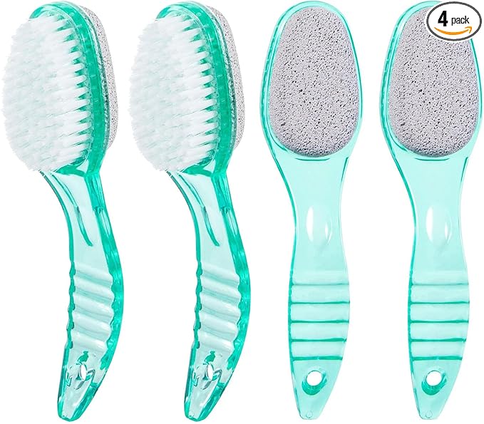 4 Pcs Foot Brush for Shower with Handle 2 in 1, Large Foot Pumice Stone Brush Scrubber Foot File Calluses Remove Suitable for Horniness Foot Spa, Foot Care Smooth Skin (Green)