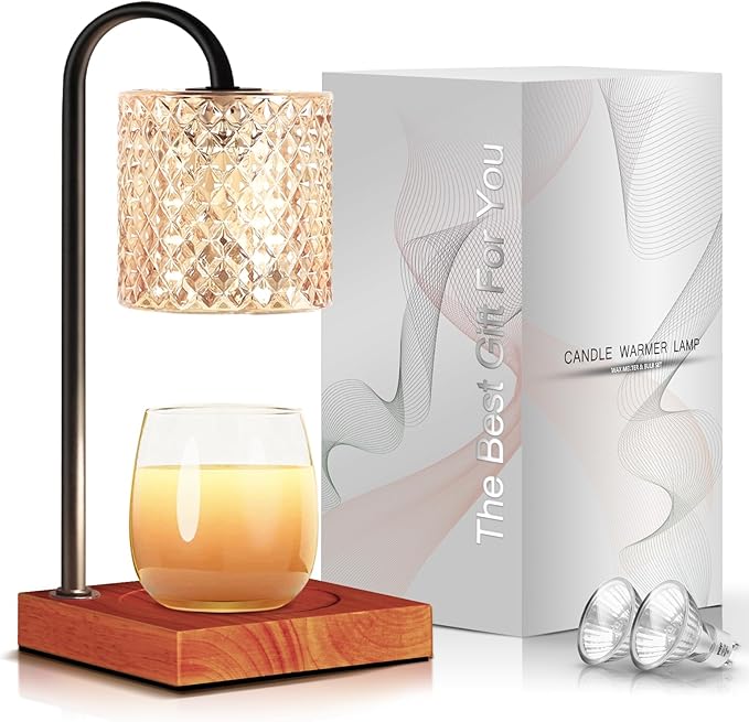 Candle Warmer Lamp, Candle Lamp Wax Warmer, Timer & Dimmer 7-Levels, Fits Cup Jar Candle, Top Melting, Crystal Heater Lamp for Scented Wax, Elegant Home Decor, Amber & Brown
