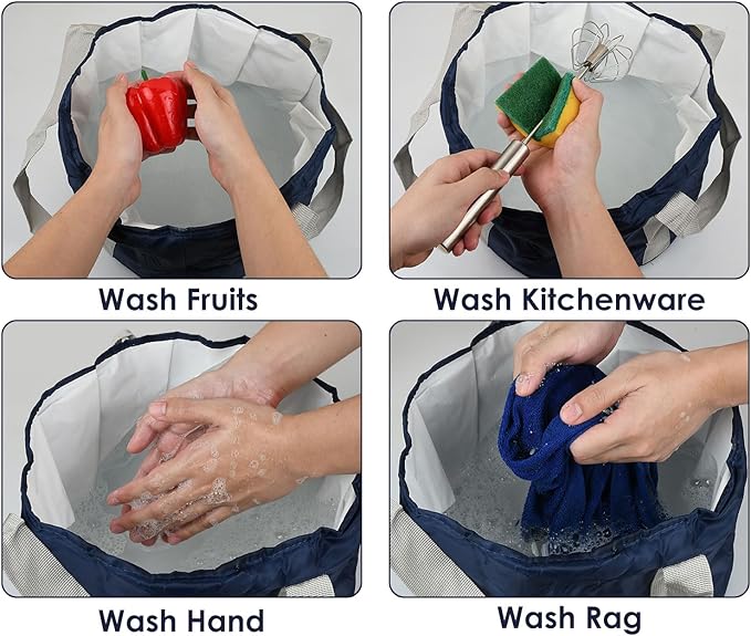 Foot Soaking Tub Collapsible Bucket with Handle 4.7 Gallon/18 L Portable Wash Bag for Fishing, Traveling, and Camping - Navy Blue
