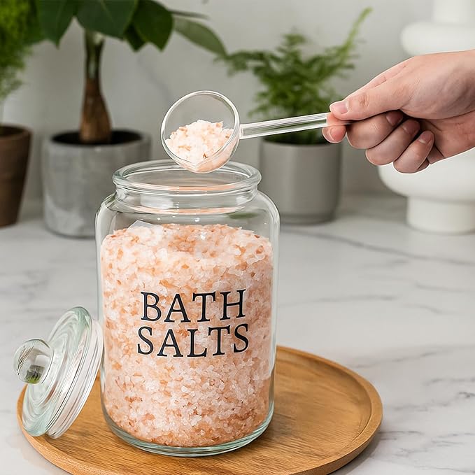 2 Pack 101 oz Bath Salt Container, Bath Salts Glass Jar with Bath Salt Scoop, Large Glass Jar with Lid, Laundry Detergent Jar W. Measuring Cup