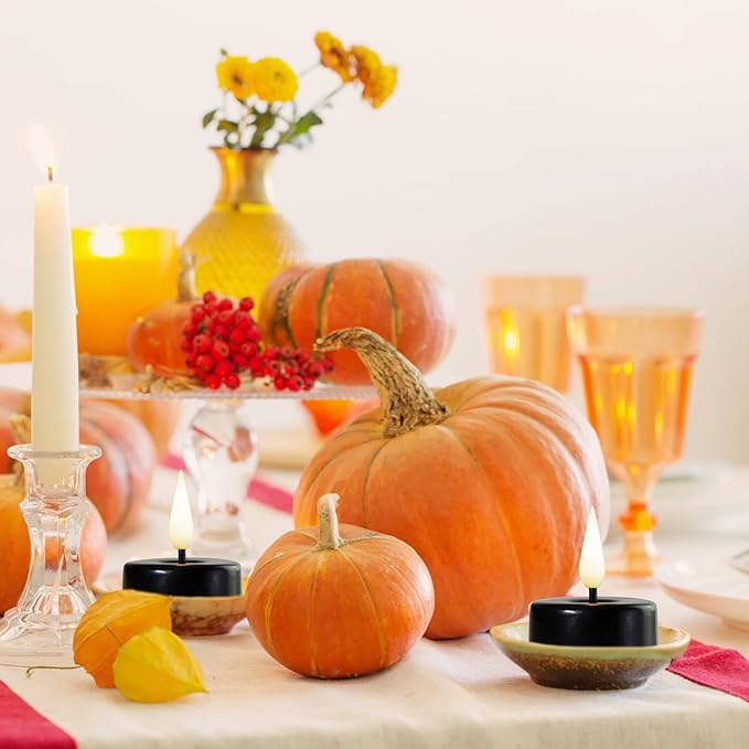 Eywamage Black Halloween Flameless Tealights with Remote Batteries, Real Wax Flickering LED Tea Votive Candles Set of 10