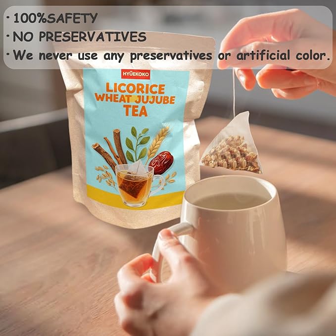 20 Bags Licorice Root Wheat & Jujube Tea, Caffeine-Free Natural Ingredients Chinese Herbal Tea Bags, Support Better Sleep & Relaxation, No Additives Tea for Evening Rituals