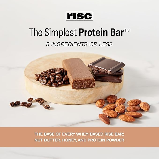 Rise Whey Protein Bars - Mocha Almond | Breakfast Bar & Protein Snack 15g Protein 4g Fiber Just 5 Whole Food Ingredients Gluten-Free Soy Free
