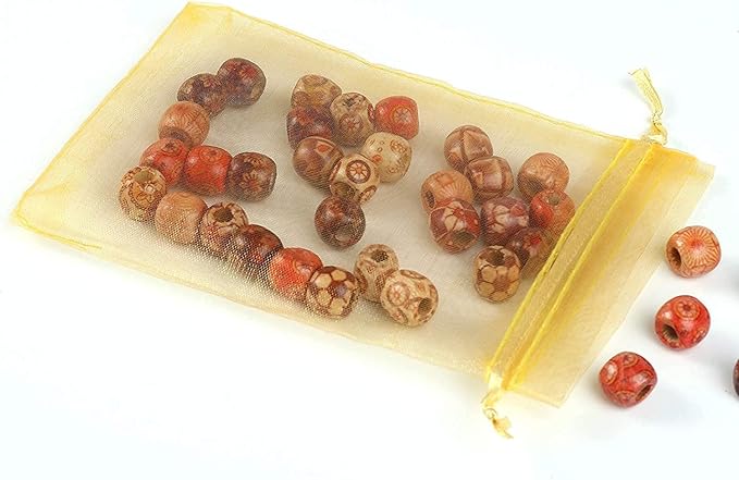 ANZNKU 100 Pack Organza Bags 5 x 7 Inch, Premium Gold Favor Bags With Drawstring, Sheer Mesh Gift Packaging for Wedding Party