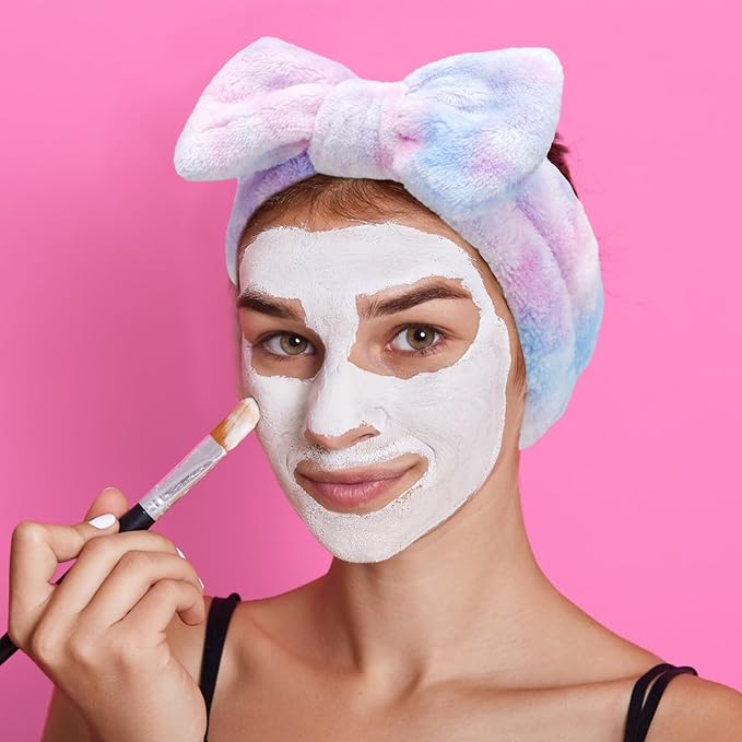 VELSCRUN 6 Pack Spa Headband, Makeup Headband, Face Wash Headbands, Skincare Headbands, Multicolour Purple Sponge Hair Band Bow Tie Spa Head Band for Washing Face Wristband Set Women Hair Accessories