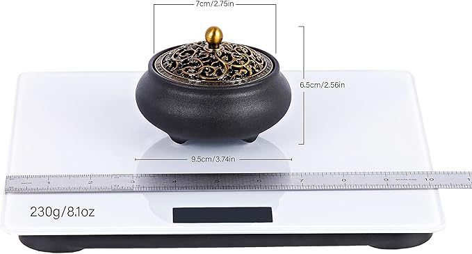 Cone Incense Burner Gift Set – Ceramic Burner with Metal Lid, Holder & Fireproof Cotton – for Stick, Cone & Coil (Black)