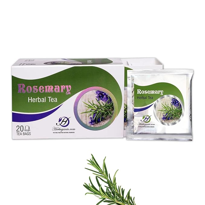 HERBOGANIC Rosemary Herbal Tea - Digestion Support and Immune Boost | Refreshing and Delicious Blend | Natural Ingredients | 20 Tea Bags