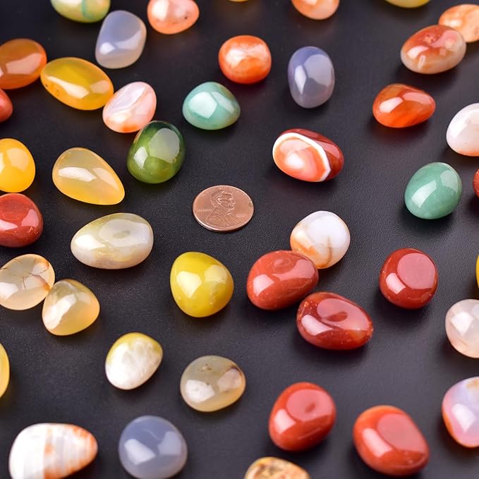 Colorful Agate Healing Crystal Stone Set - 24 Pieces, 0.6" Natural & Polished Stones for Healing, Meditation, Reiki, Chakra, Crafting & Decoration