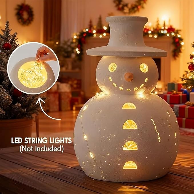 Handmade Terracotta Snowman Decor, White Clay Statue Figurines Snowman, Winter Christmas Decorations Indoor, Unique Style Handcrafted Terra Cotta for Holiday Table Ornaments(3PCS)