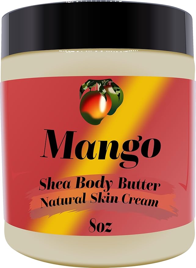 Ultra-Soft Shea Body Butter, Dry Skin Cream for Radiant Moisturized Skin, Natural Hydrating Body Lotion with Aloe Vera, Argan Oil, Rosehip Oil, (Mango, 8oz)