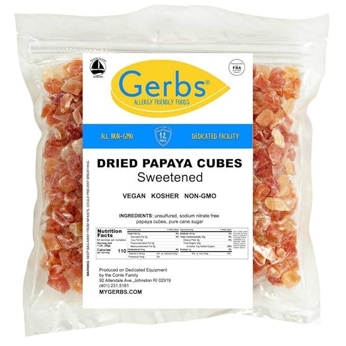Gerbs Lightly Sweetened Dried Papaya Cubes 4 lbs. | Unsulfured, No Additives, Resealable Bag | Naturally Sweet & Chewy | Top 14 Allergen-Free