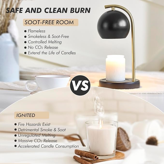 Candle Warmer Lamp Gifts for Women - Dimmable Scented Wax Melt Warmer with Timer - Housewarming Gifts for Home Bedroom Decor, Xmas Birthday Gifts for Mom, 2 Bulbs, Black