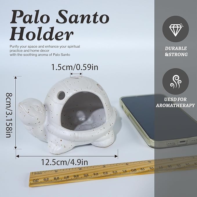 Handcrafted White Ceramic Turtle Palo Santo Holder, Sage, Cone Incense and Copal Burner Holder | Ideal for Meditation, Yoga, Aromatherapy & Altar Spaces | Zen-Inspired Home Decor Gift