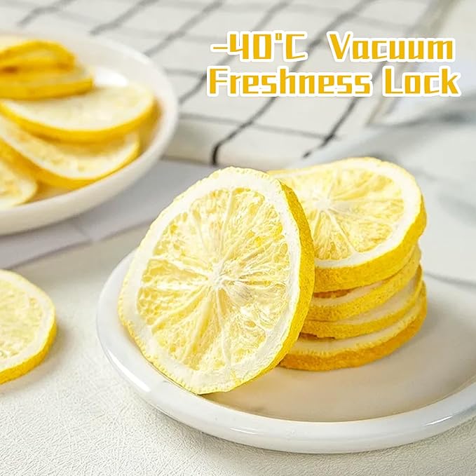 Haomly Freeze Dried Lemon Slices -90g/3.17oz -100% Natural Dehydrated Lemons-Dehydrated Fruit Slices for Cocktails Garnishes/Drinks/Teas/Decor-No Sugar Added-No Additives