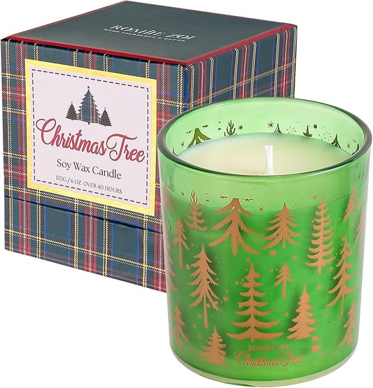 ROMIIE ZOI Christmas Scented Candle - 6oz Soy Wax Candle, Christmas Tree, Infused with Fresh-Cut Spruce Branches Aroma - Scottish Plaid Green and Red Gift Box for Holiday Season Gift
