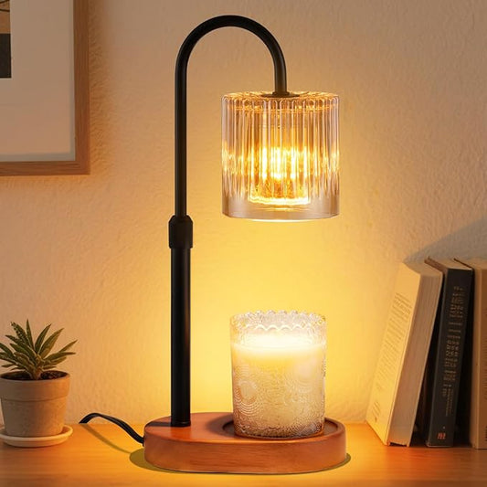 Candle Warmer Lamp with Timer: Modern Style Adjustable Height Candle Warmer Lamp Home Decor Safe Flame Free for Wax Blocks and Jar Candles Amber