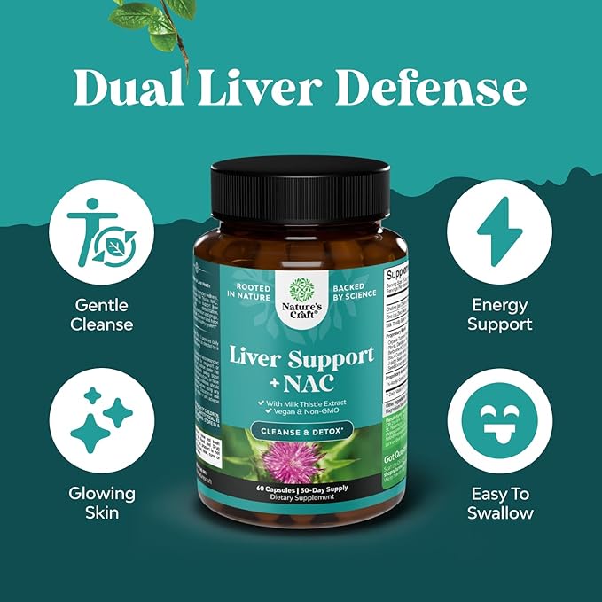 Liver Support NAC Supplement with Milk Thistle for Liver Cleanse Detox & Repair - N Acetyl Cysteine Supplement for Liver Cleanse with Turmeric, Choline, Dandelion & L-Glutathione - 60 Caps