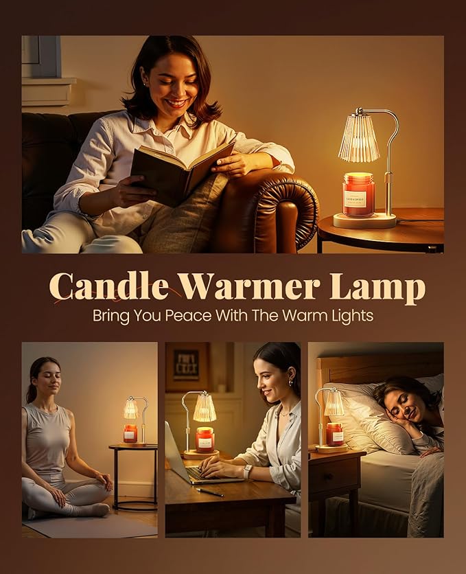 Candle Warmer Lamp, Wax Melt Warmer with 2 Bulbs for Scented Jar Candles, with Timer Dimmer Adjustable Height, Home Decor Gift for Girl Friend Mom Sister Women, No Flame No Smoke Warming Light, Amber