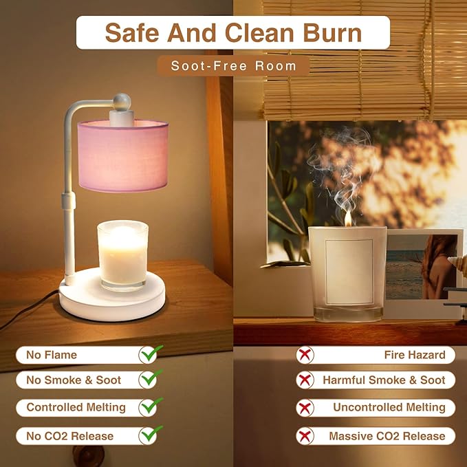 Candle Warmer Lamp with Timer, Dimmable Candle Wax Warmer, Height Adjustable Electric Candle Lamp Warmer with 2 Bulbs, Birthday Gifts for Women Her, Mom Gifts Idea, Vintage Home Decor for Bedroom-Pink