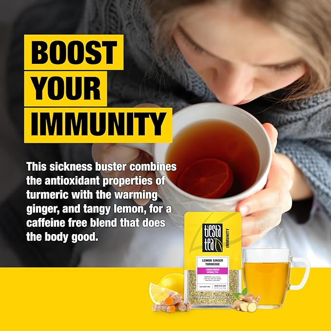 Tiesta Tea - Lemon Ginger Turmeric, Loose Leaf, Lemon Ginger Herbal Tea, Premium Blend, Non Caffeinated Herbal, Make Hot or Iced Brews Up to 25 Cups, 2.5 Ounce Resealable Pouch