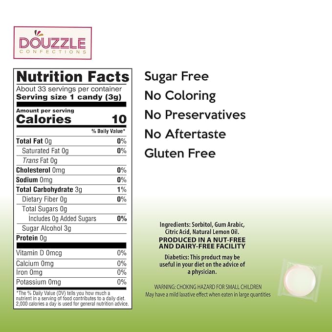 DOUzzle Sugar Free Lemon Hard Candy Drops, Dye Free (1 Pack) Individually Wrapped - Healthy Low Calorie Snack, Gluten Free, All Natural, No Preservatives, No Aftertaste - Kosher Parve