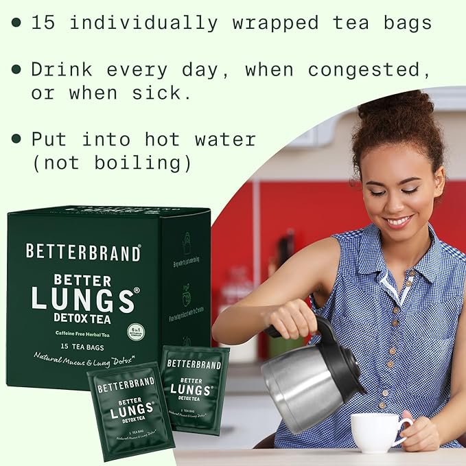Betterbrand Mullein Tea Bags for Lungs – Herbal Tea for Respiratory Support – Caffeine-Free Loose Leaf Blend with Mullein Leaf Extract – 15 Bags for Lung Health and Wellness