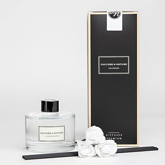 CULTURE & NATURE Reed Diffuser Set 6.7oz (200ml) Flower Market Scented Diffuser with Sticks Home Fragrance Reed Diffuser for Bathroom Shelf Decor