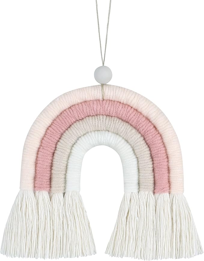 BOHO GARDEN Macrame Bohemian Rainbow Charm - Essential Oil Diffuser for Cars, Baby Nursery, Children’s Bedroom & Home Decor- Colorful Decorative Hanging Air Freshener & Accessories - 3.5x4 - Lychee