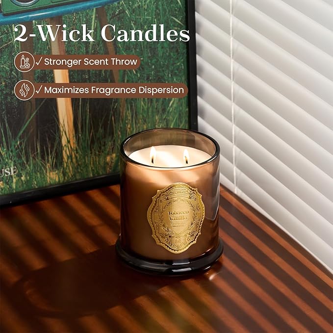 M&SENSE Tobacco Vanilla Candles for Home Scented, 2 Wick 12.7oz Soy Wax Candles Non Toxic,70 Hours Long Burning,Luxury Candles Gift for Stress Relief, Meditation, Yoga