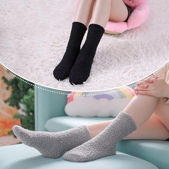 LINEMIN Womens Fuzzy Socks Cozy Fluffy Winter Warm Slipper Socks Microfiber Soft Home Sleeping Socks