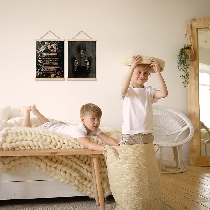 Exqcom Vintage Dark Floral Book Wall Decor Set of 2, Dark Academia Wall Art Poster, Book Club Decorations, Bookish Reading Moody Posters for Reading Room Corner Library Classroom, 12x16 Inches