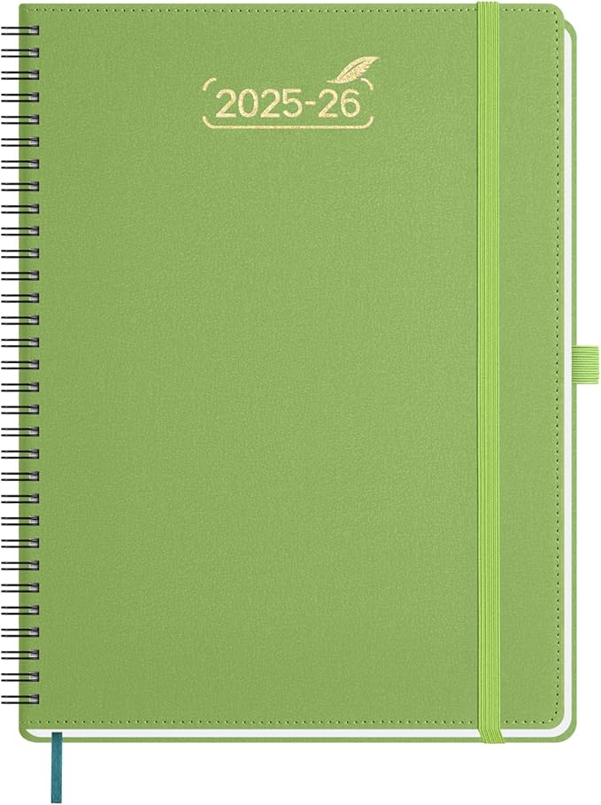 BEZEND 2026 Planner Weekly and Monthly (8.5" x 11"), Large 2-Column Calendar Book (Jul 25-Dec 26), Dual Schedule for Daily Appointment, Easy Track Tabs, Spiral, PU Leather Softcover, Fruit Green