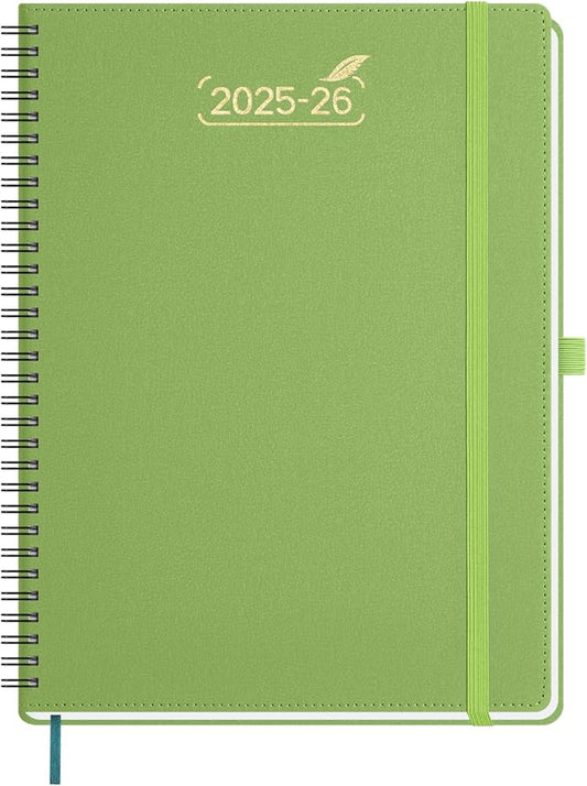BEZEND 2026 Planner Weekly and Monthly (8.5" x 11"), Large 2-Column Calendar Book (Jul 25-Dec 26), Dual Schedule for Daily Appointment, Easy Track Tabs, Spiral, PU Leather Softcover, Fruit Green