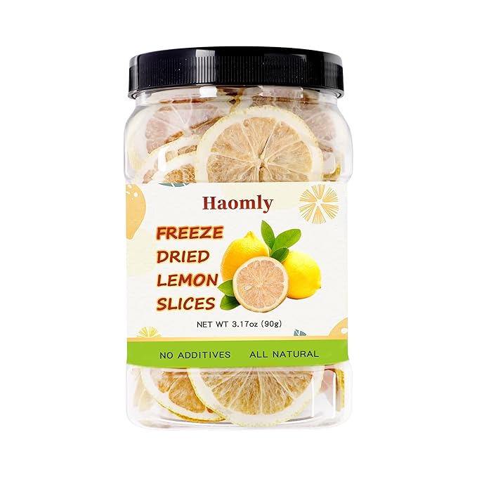 Haomly Freeze Dried Lemon Slices -90g/3.17oz -100% Natural Dehydrated Lemons-Dehydrated Fruit Slices for Cocktails Garnishes/Drinks/Teas/Decor-No Sugar Added-No Additives