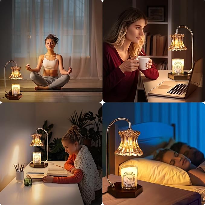 Candle Warmer Lamp with Timer Adjustable - Height Candle Warmer, Dimmer, Wax Melting Lamps for Home Decor, for Candles in Jars with 2 Bulbs, Glod