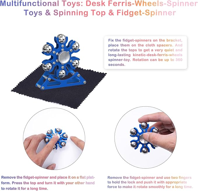 Desk-Fidget-Toys for Ferris-Wheels-Spinner: 4mins Kinetic-Metal-Spinner, Cool-Gadgets-Stuff for Kid Children Teen Adult EDC-Toy, ADHD Tools Stress Relief for Office Home School Men Woman Christmas