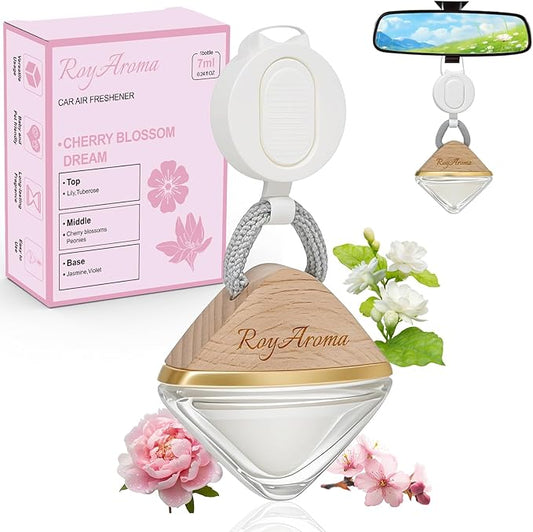 Car Air Freshener Hanging, Car Scent Diffuser with Adjustable Rope | Natural Essential Oil Auto Perfume for Men & Women | Long Lasting Non-Toxic Air Fresheners | Cherry Blossom