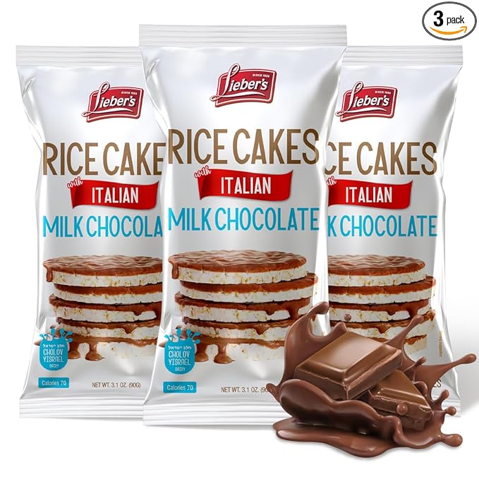 LIEBERS Kosher Certified Dairy Italian Milk Chocolate Rice Cakes, Gluten Free Snack Italian Milk Chocolate (pack of 3)…