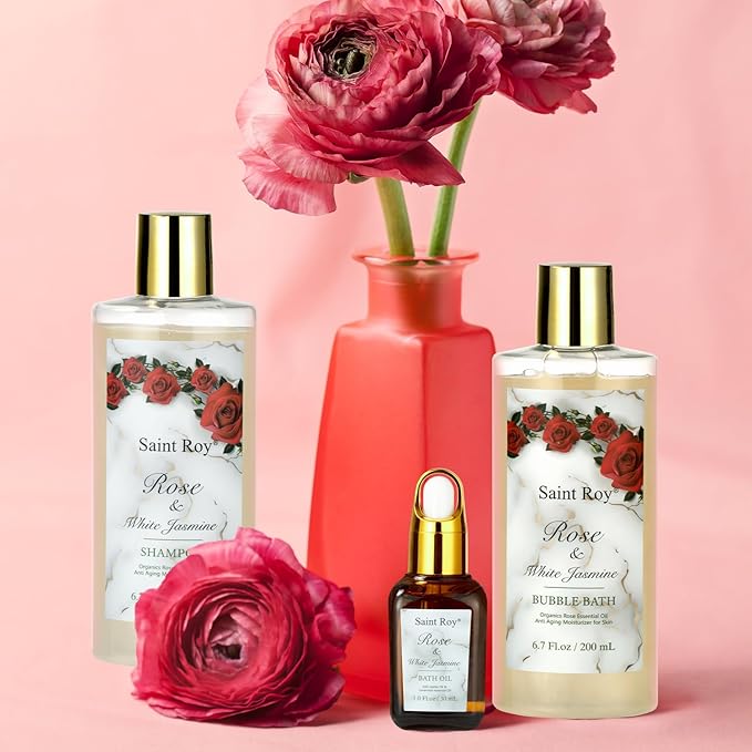 Bath & Body Gift Set, Luxury Christmas Gifts for Women, Home Spa Bath Gift Basket, Rose Jasmine bath basket, Pamper Gifts for Women Teens, 15 Pcs Relaxing Home Bath Spa Kit beauty sets, Mother's Gifts