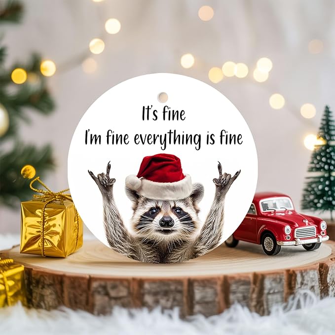 34HD Gifts for Christmas, Raccoon Christmas Ornament Ceramic 2-Side Printed, Gifts for Raccoon Lovers, Women, Men, Friends, Christmas Decorations