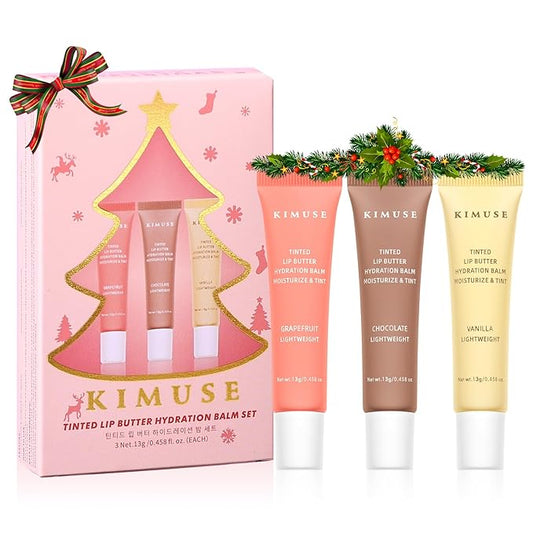 KIMUSE 3 Pack Tinted Lip Butter Hydration Balm, Hydrating Lip Treatment with Hyaluronic Acid & Vitamin E, Moisturizing Lip Balm for Shine & Hydration, Vegan Formula