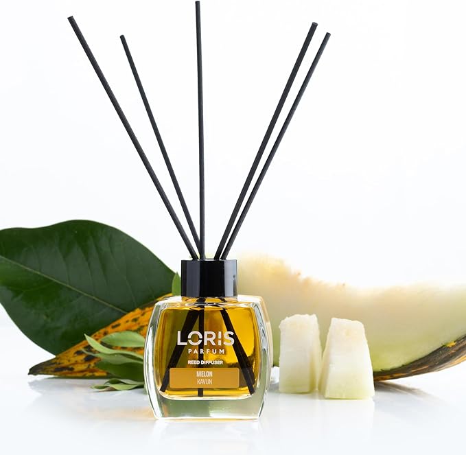 Loris Reed Diffuser – Aromatic Home Fragrance with Natural Essential Oils, 4.06 fl oz/120 mL – Long‑Lasting, Non‑Toxic, Gift Ready Scented Diffuser with Sticks for Room & Bathroom (Melon)