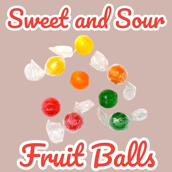 Assorted Sour Fruit Candy Balls, 1.5 lbs Bulk Hard Candy Balls, Individually Wrapped Old Fashioned Hard Candy Cherry, Lemon, Lime, and Orange Flavors(24 oz)